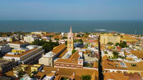 Toma-Aérea-En-órbita-De-La-Catedral-De-Cartagena,-Aumento-Gradual