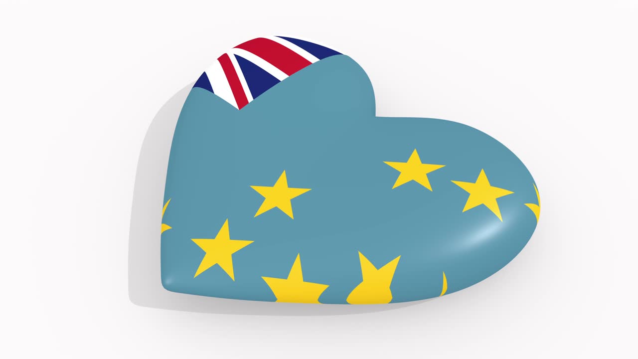 색 배경에 투발루의 색상과 상징으로 된 심장, 루프