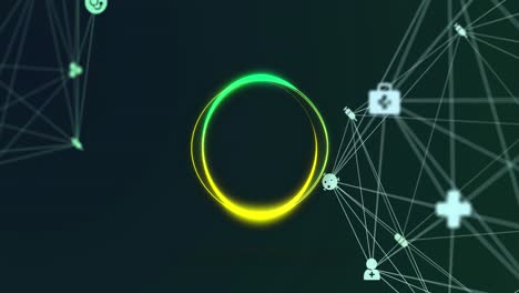 animation of icons and circles over network of connections