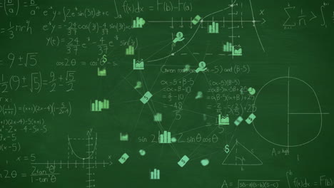 Animación-De-La-Red-De-Iconos-De-Negocios-Sobre-Ecuaciones-Matemáticas-En-Pizarra