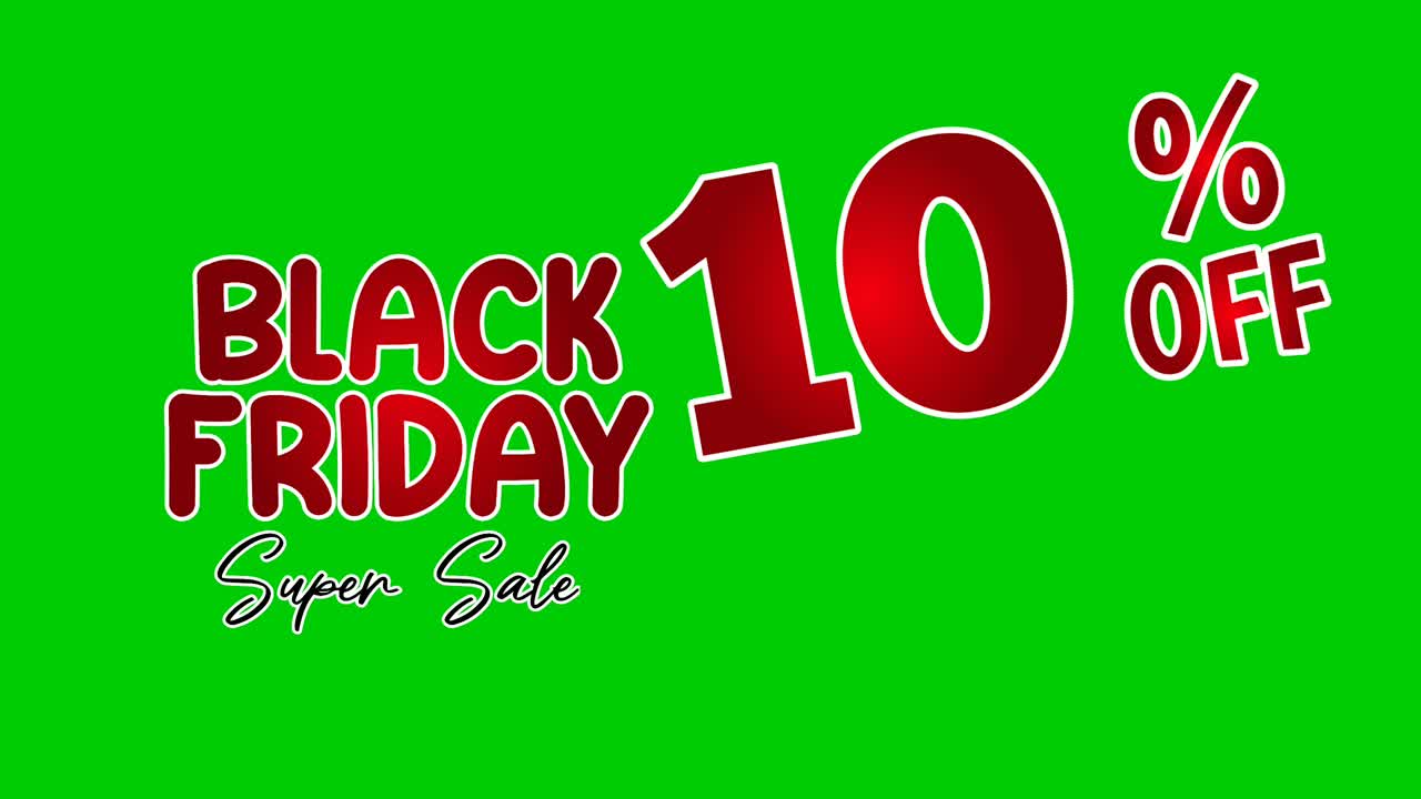 viernes negro 10 por ciento de descuento oferta limitada tienda ahora texto animación de dibujos animados gráficos en pantalla verde para descuento, tienda, concepto de negocio elementos de video