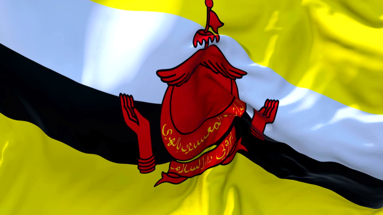 bandera de brunei ondeando en el viento animación en cámara lenta. 4k textura de tela realista bandera soplando suavemente en un día de viento fondo de bucle continuo sin costuras.