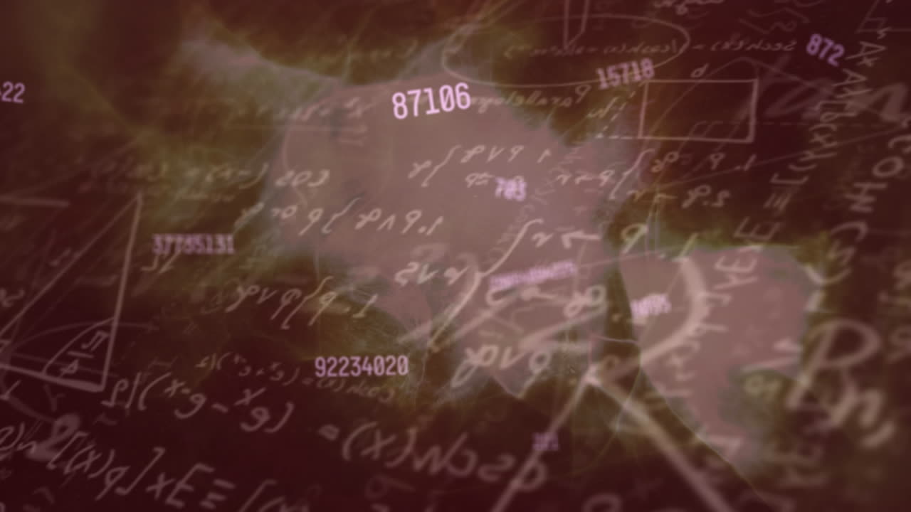 검은색 배경의 모양 위에 수학 방정식의 애니메이션