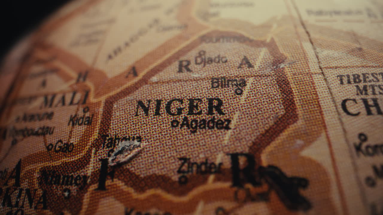 Close-up of a vintage world globe focused on Niger