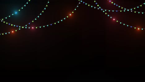 vibrant neon lighting strings glowing across dark background of festival celebration bright green