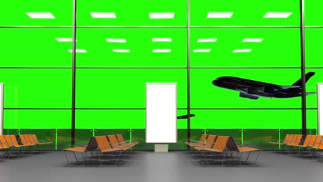 the interior of the airport in the evening. waiting room before departure at the airport. green screen for chroma key alpha.
