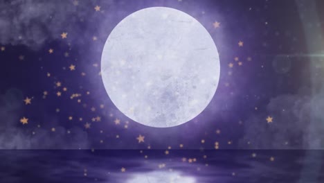 Animation-of-gold-christmas-stars-floating-over-full-moon-in-night-sky