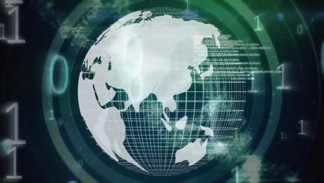spinning globe surrounded by binary code and dna helix