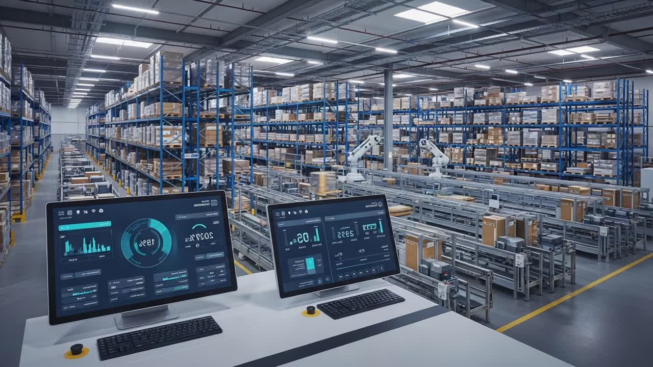 Advanced Warehouse Automation: A Comprehensive Overview of Cutting-Edge Robotics and Intelligent Monitoring Systems in a High-Efficiency Storage Environment