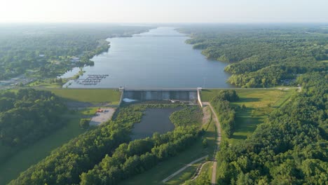 aerial of hoover reservoir and dam, westerville, ohio