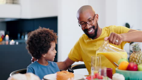 Happy-father,-child-and-high-five-for-breakfast