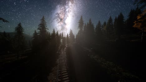 la vía láctea por encima del ferrocarril y el bosque