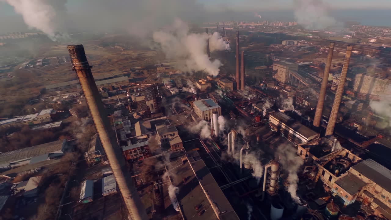 las tuberías y las máquinas de la industria química producen emisiones causadas por la producción de poliolefinas u otras tecnologías de ingeniería disparadas desde arriba