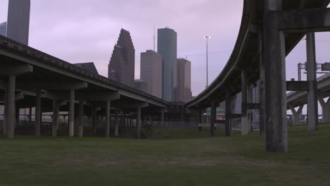 Low-angle-Establishing-shot-of-downtown-Houston