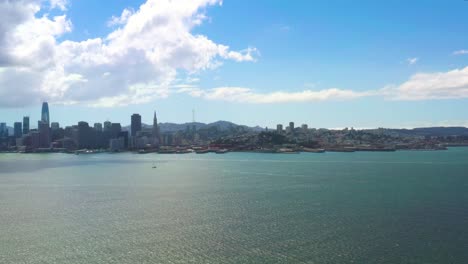 San-Francisco-Bay-Area-City-Skyline-on-California-Coast,-Aerial-Drone-View