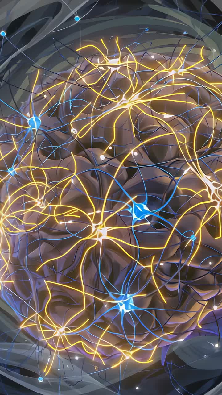 Vertical video: Animating neural network cluster glimmers appearing pulsing filaments in simulation