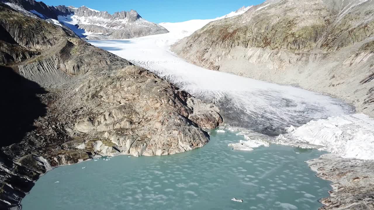Rhone Glacier from above. Drone shot of the beautiful Rhône Glacier in Switzerland.