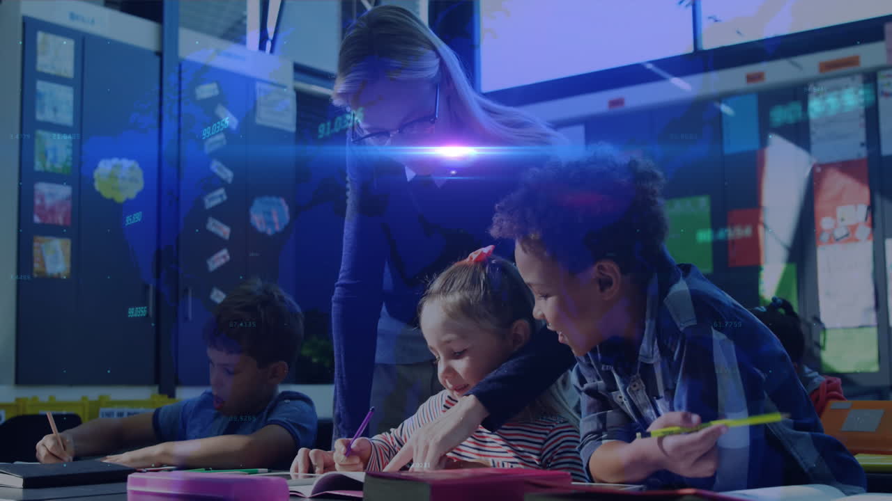 datos gráficos sobre maestras que enseñan a los niños.