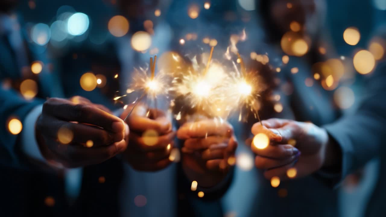Una festa accattivante con stelle filanti scintillanti: amici si riuniscono per illuminare la notte con gioia e meraviglia mentre condividono un momento di festa e unione, creando ricordi indimenticabili