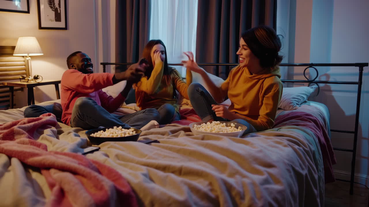 Friends enjoying a relaxed movie night at home