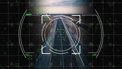 animation of scope scanning and data processing over road and landscape