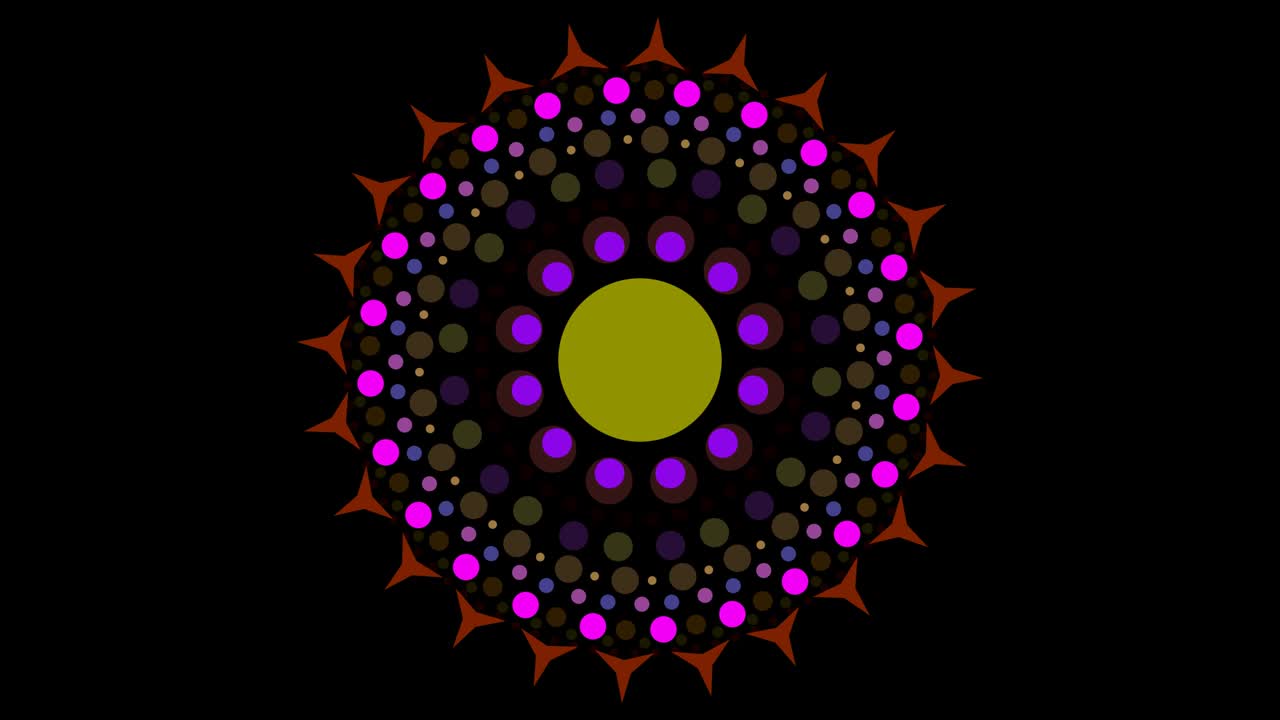 Punto artistico che sfuma e lampeggia, con triangolo esterno e 24 elementi astratti superiori sullo schermo nero