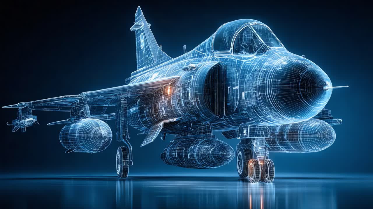 Futuristic Wireframe Aircraft: A Stunning Visualization of Aerodynamic Design, Showcasing Complex Engineering in the Digital Realm Through Two Dynamic Frames