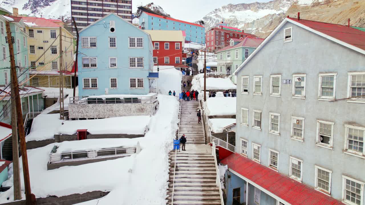Snowy Mountain Town in Chile - Aerial View