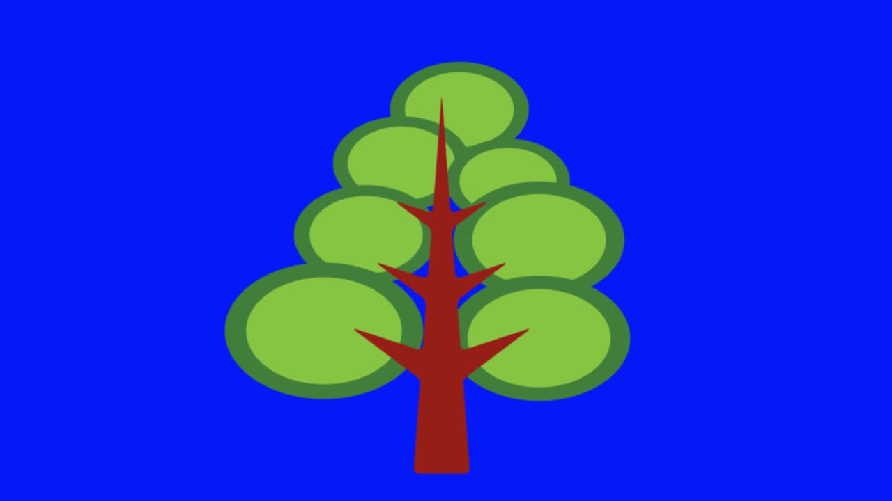 Colorful simple animation of a tree icon isolated on a blue screen in 4K