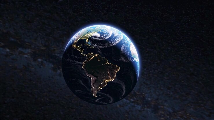 Vista da Terra do Espaço Mostrando a América do Norte e do Sul à Noite