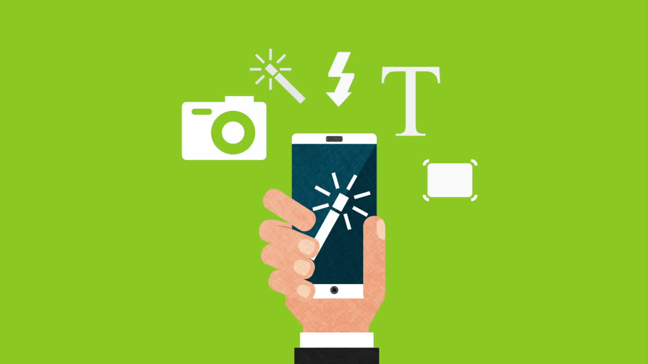 사진 편집 앱과 함께 스마트폰을 사용하는 손