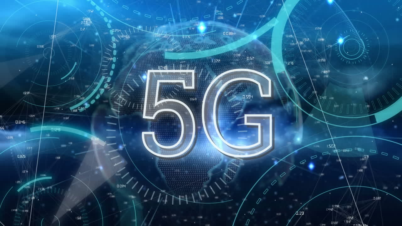 animazione di testo 5g e scansioni su tutto il globo