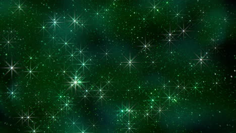campos estrellados verdes y brillos y moscas en la galaxia