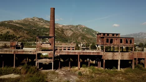 Drone-view-of-the-abandoned-metal-factories-at-Kombinati-Metalurgjik,-Albania,-Balkans,-Europe