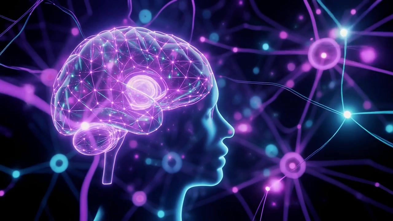 Abstract Cervello umano con connessioni di rete neurale luminose