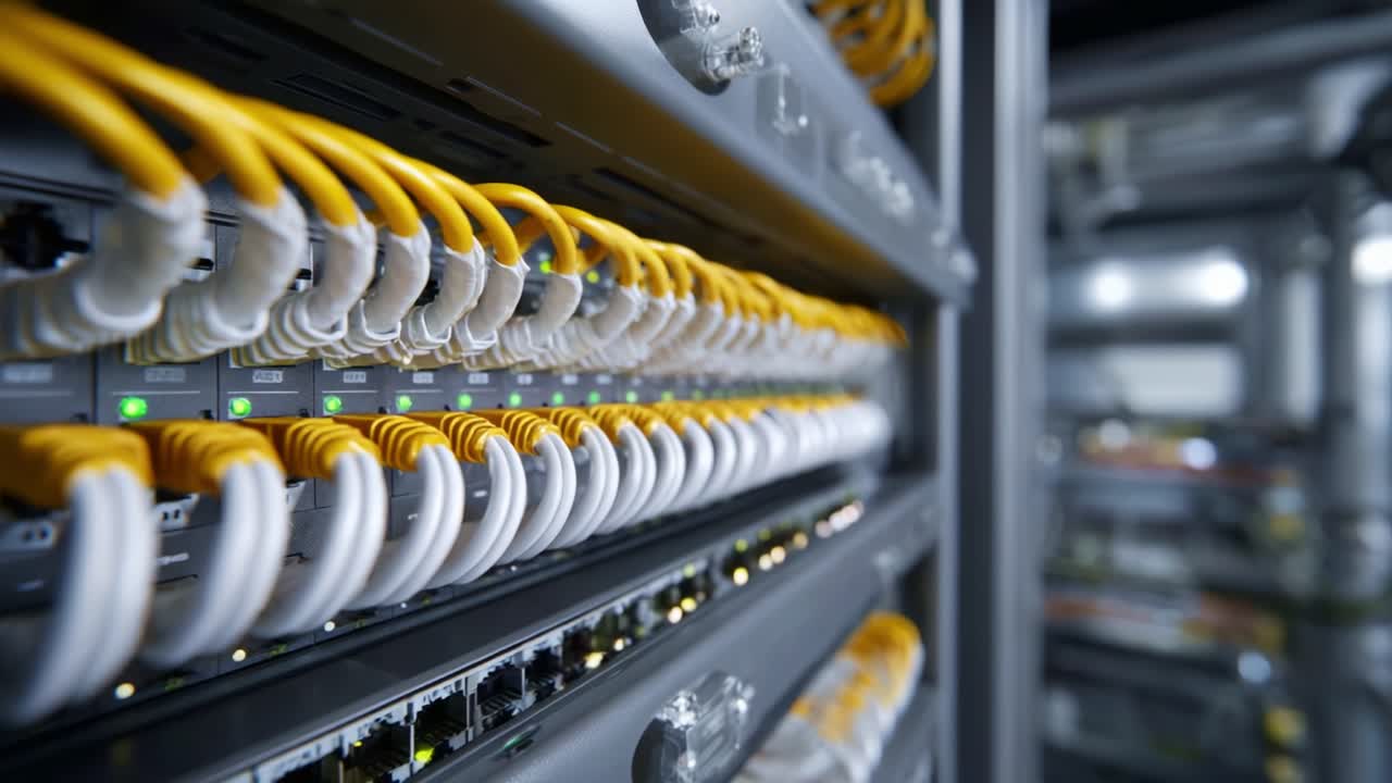 Exploring the Intricate Network of Data Connectivity Through High-Speed Cables and Advanced Hardware in a Modern Server Room Environment