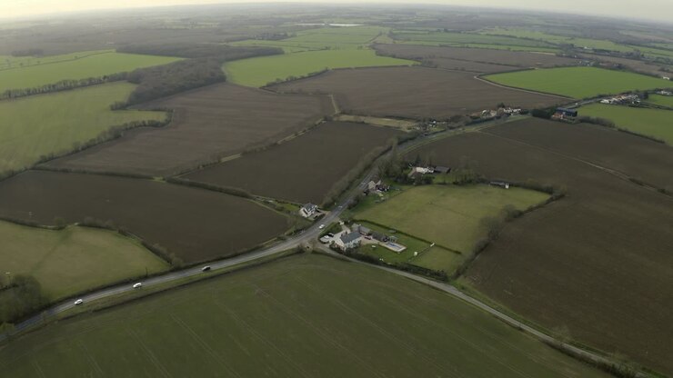 Green fields aerial view, Essex UK