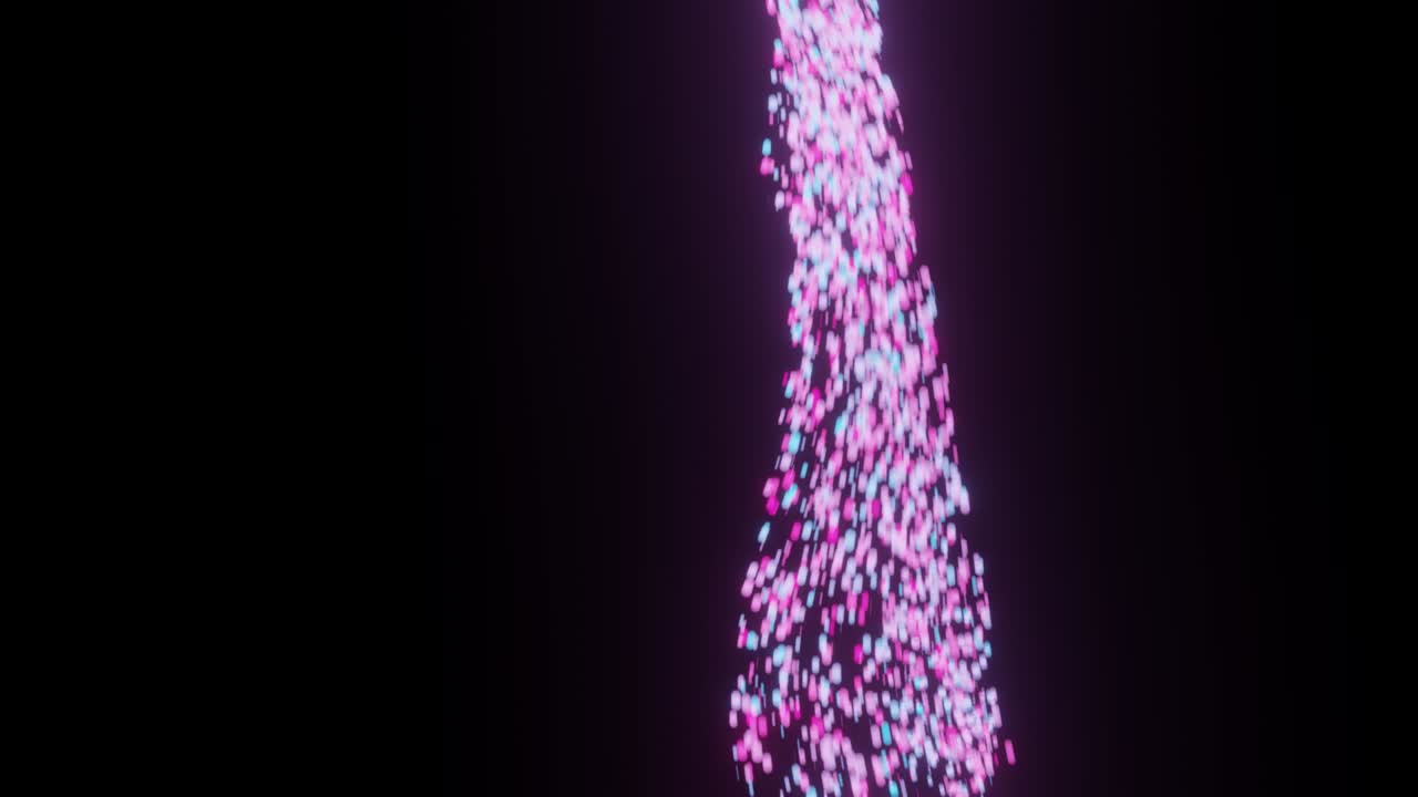 움직이는 입자와 함께 네트워크 연결 구조 사이버 공간 미래의 디지털 보라색 흐름 입자 애니메이션 추상적인 소용돌이 사이버 보안 불꽃의 불꽃 3d 렌더링