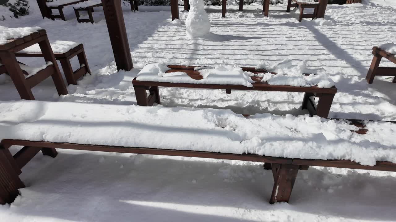 Snowy Outdoor Seating Area