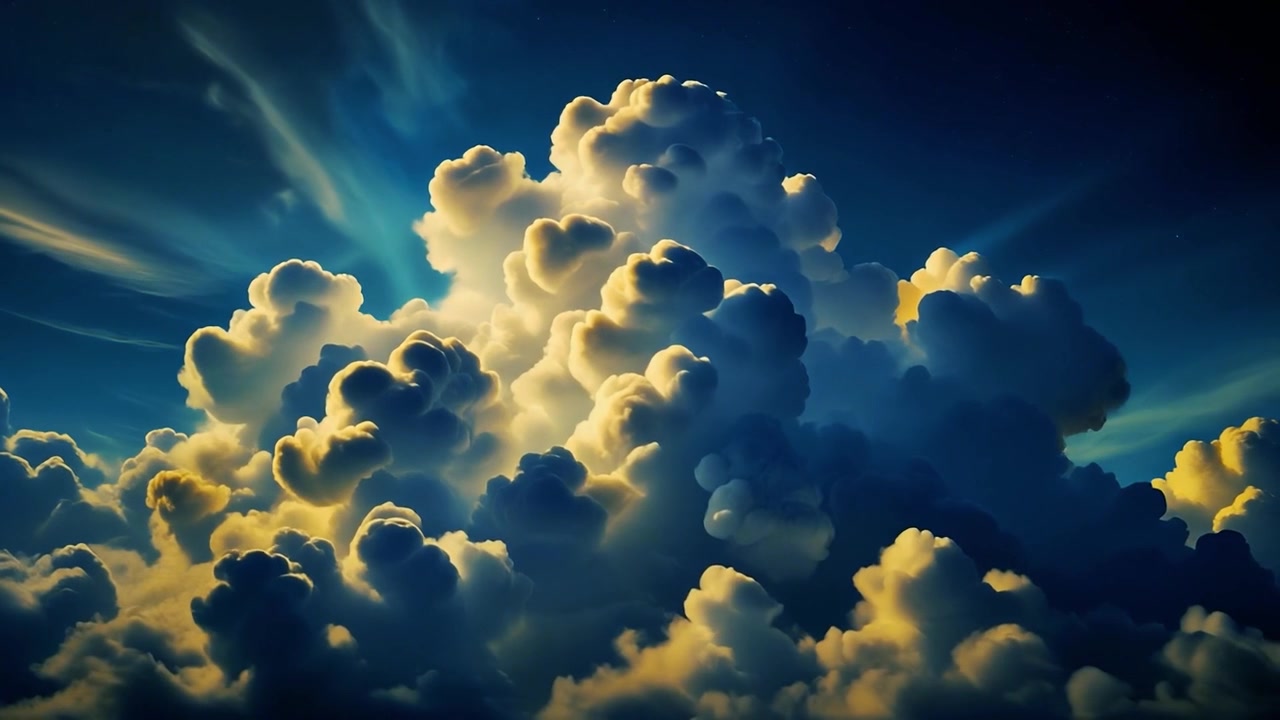 Dramatic Cumulus Clouds Illuminated by Golden Light at Twilight