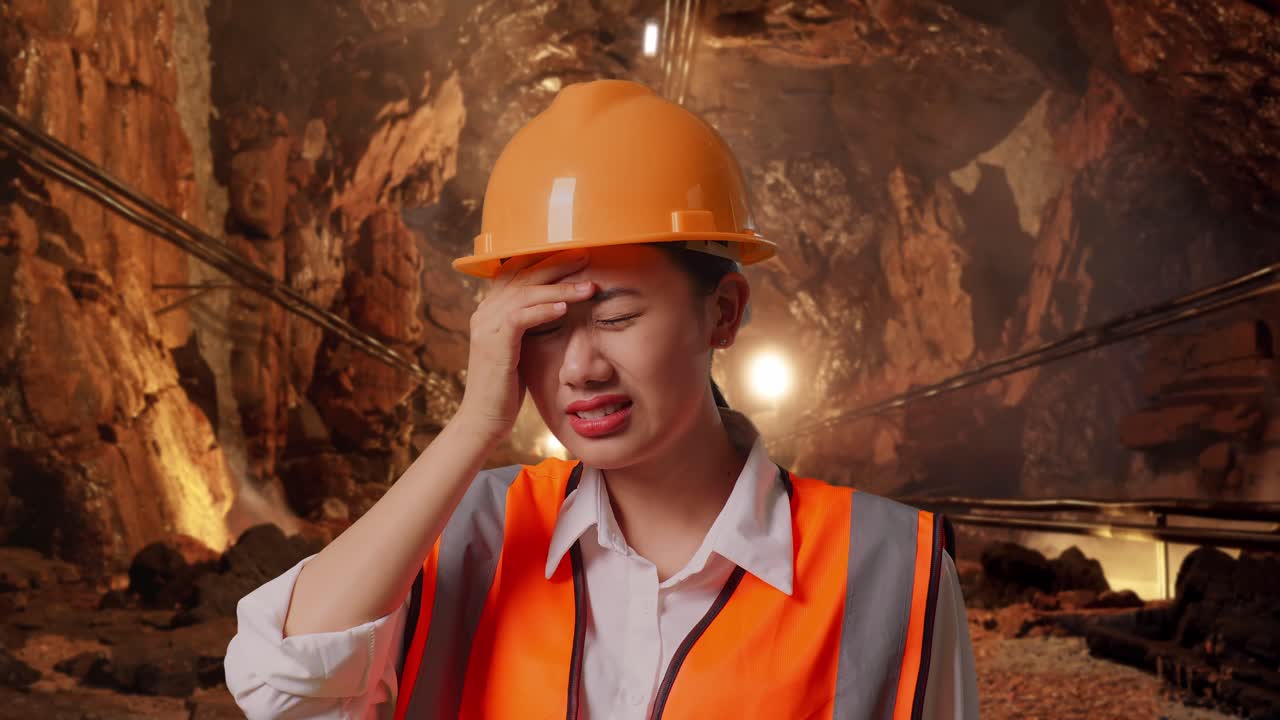 Stressed Miner in a Mine Tunnel