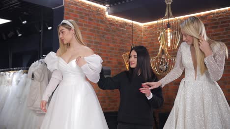 wedding dress fitting in a bridal salon