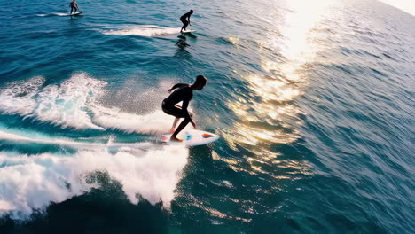 surfers riding waves in the ocean