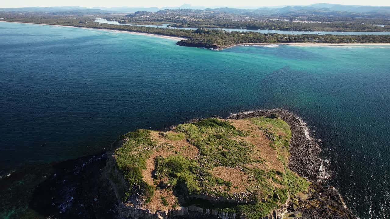 Aerial View Of Cook Island And Fingal Headland In NSW, Australia - Drone Shot