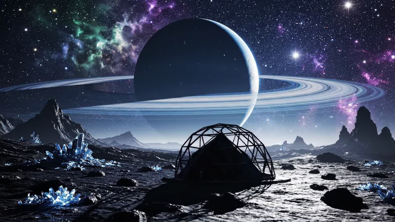 A Distant Planet with Rings and Crystal Formations