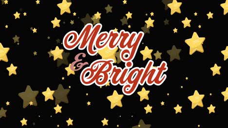 Animation-of-merry-and-bright-text-banner-against-star-icons-in-seamless-pattern-on-black-background