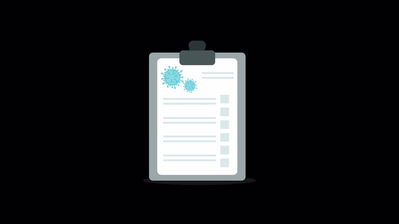 Appunti animati con icone di virus e checklist medica
