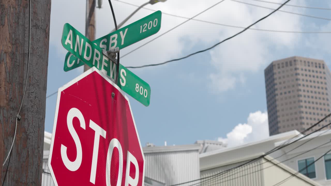 View of downtown Houston, Texas skyscrapers from historic Forth Ward area