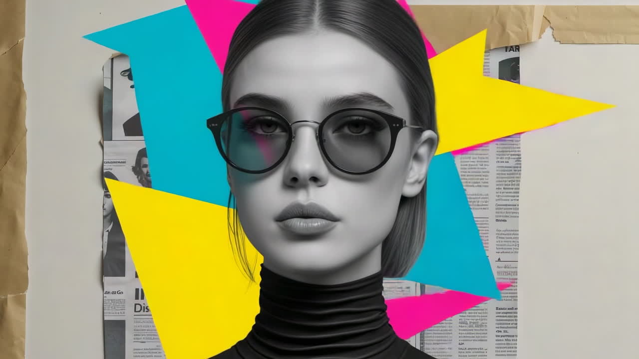 Grayscale Portrait with Vibrant Geometric Shapes