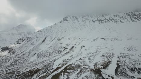 Aerial-pan-right-tilt-up-on-Icelandic-mountain